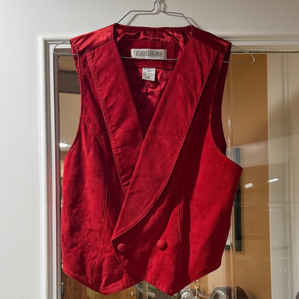 Evan Davies red suede vest - silky pig split - size 8  VINTAGE